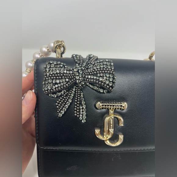 Jimmy Choo Varenne Quad XS Avenue Box Leather Bag Black Pearl Strap Mini - Picture 3 of 12